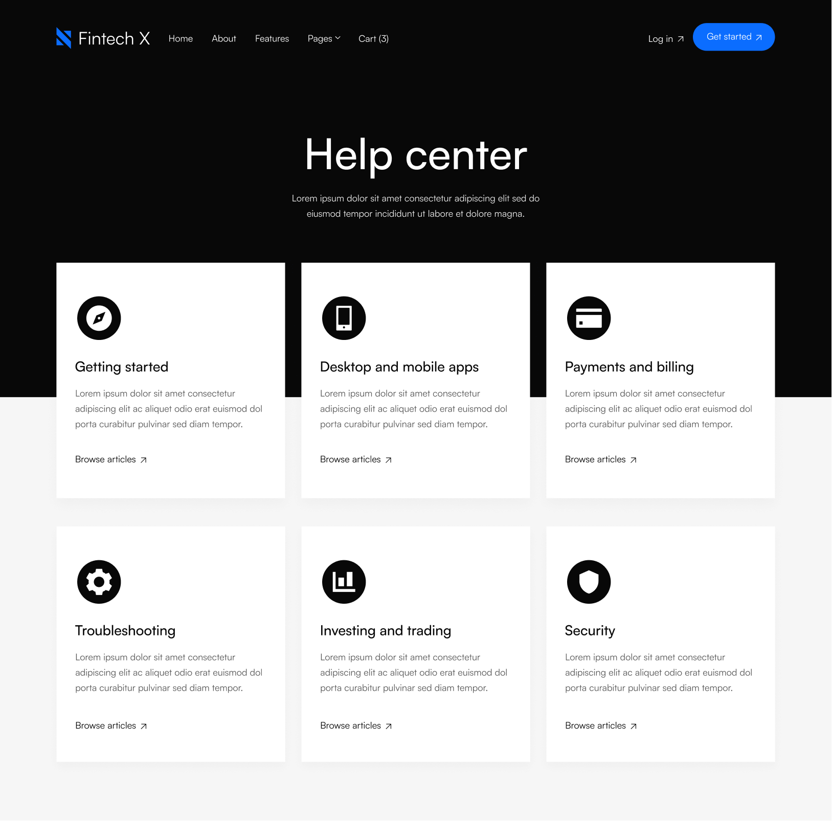 Help Center - Fintech X Webflow Template